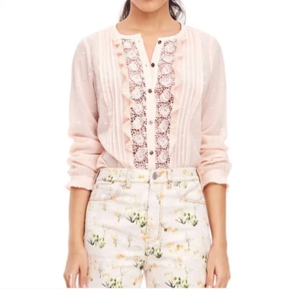 (NWOT) Rebecca Taylor Cotton Lace Blouse - Pastel Pink, Size 0